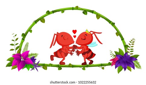 vector illustration of frame of bamboo and couple ant