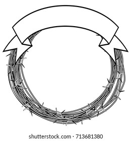 Vector illustration frame of  barbed wire on white background.