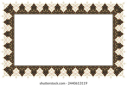 Vector illustration for frame, border, corner design template. Elements in eastern style. Floral border. Arabic ornament. Ornamental decoration for invitations, calligraphy, cards, certificates, etc.