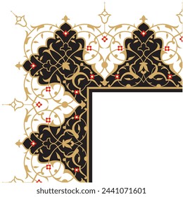 Vector illustration for frame, border, corner design template. Elements in eastern style. Floral border. Arabic ornament. Suitable for use as borders on frames, invitations, calligraphy, certificates.