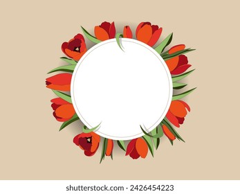 Vector illustration of a frame of a bouquet of red tulips for an inscription