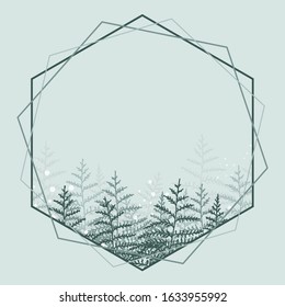 Vector illustration frame of bracken. Natural background, invitation card template with branches, leaf decoration.