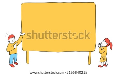 Vector illustration frame of Bulletin Board and people. Students looking at board for announcements.