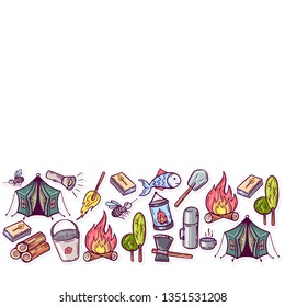 Vector Illustration frame from camping elements on white background. Good for card, poster, banner, invitation, postcard, icon. EPS 10