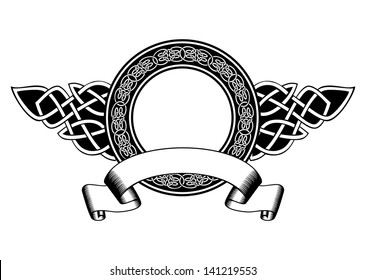 Vector illustration frame with celtic patterns and banner