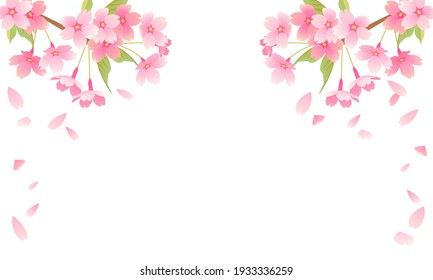 Vector illustration of a frame with cherry blossom petals dancing