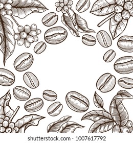 Vector illustration frame with coffee products. Handmade organic food. Vintage elements for design.