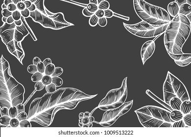 Vector illustration frame with coffee products. Handmade organic food. Vintage elements for design.