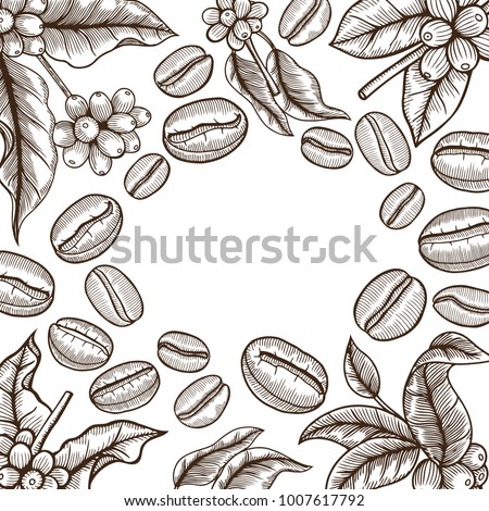 Vector illustration frame with coffee products. Handmade organic food. Vintage elements for design.