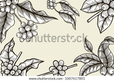 Vector illustration frame with coffee products. Handmade organic food. Vintage elements for design.