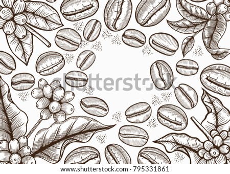 Vector illustration frame with coffee products. Handmade organic food. Vintage elements for design.