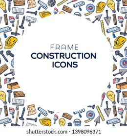 Vector Illustration frame from construction icons on white background. Good for card, poster, banner, invitation, postcard, icon. EPS 10 
