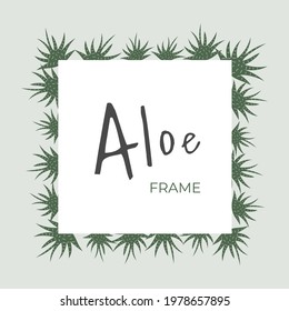 Vector illustration frame with cute little aloe plants. Can be used as template with your text or isolated design element.