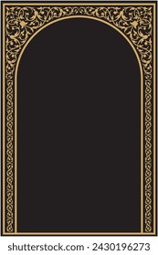 Vector illustration for frame design element, door or window shape, gold color and black color background. Suitable for mosque decoration, calligraphy, Islamic art, etc