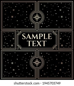 vector illustration of frame design for text in gold and black colour with abstract cosmic elements