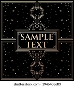 vector illustration of frame design for text in gold and black colour with abstract cosmic elements