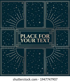 vector illustration of frame design for text in gold and black colour with abstract cosmic elements