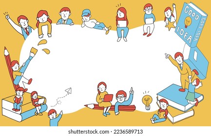 Vector illustration frame of education concept. Studying people.