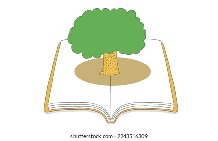 Vector illustration frame of education concept. Big tree on opening notebook.