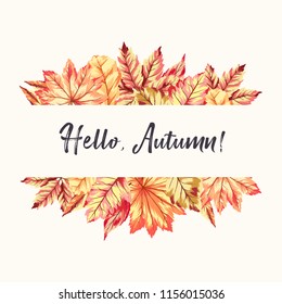 Vector illustration of frame with fall leaves. Seasonal background for card, banner, flyer concept.