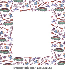 Vector Illustration frame from fishing elements on white background. Good for card, poster, banner, invitation, postcard, icon. EPS 10