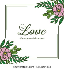Vector illustration frame floral for greeting card with lettering love hand drawn