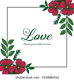 Vector illustration frame floral for greeting card with lettering love hand drawn