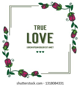 Vector illustration frame floral for greeting card with lettering love hand drawn