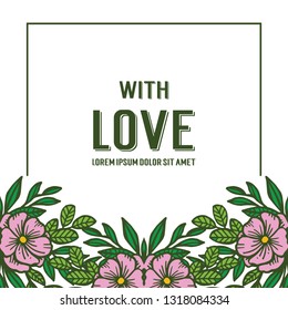Vector illustration frame floral for greeting card with lettering love hand drawn