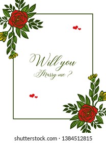 Vector illustration frame floral isolated on white backdrop for will you marry me hand drawn