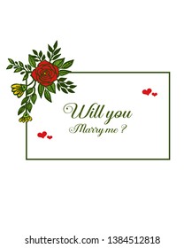 Vector illustration frame floral isolated on white backdrop for will you marry me hand drawn