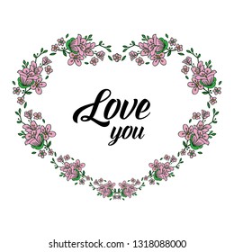 Vector illustration frame flower for gift beloved with lettering hand drawn