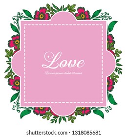 Vector illustration frame flower for greeting card with lettering love hand drawn