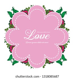 Vector illustration frame flower for greeting card with lettering love hand drawn