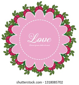 Vector illustration frame flower for greeting card with lettering love hand drawn