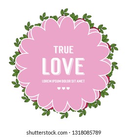 Vector illustration frame flower for greeting card with lettering love hand drawn