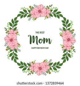 Vector illustration frame flower isolated on white backdrop with lettering i love you mom hand drawn