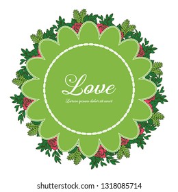 Vector illustration frame flower with lettering love green background hand drawn