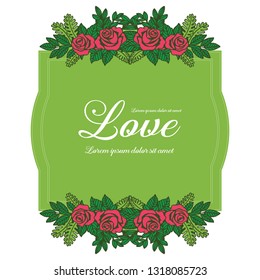 Vector illustration frame flower with lettering love green background hand drawn