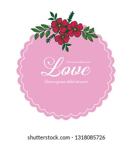Vector illustration frame flower with lettering love pink background hand drawn