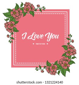 Vector illustration frame flower and lettering love hand drawn
