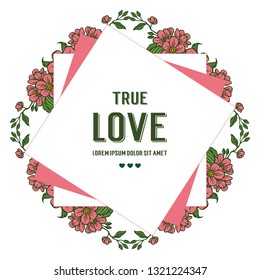 Vector illustration frame flower on white background with lettering love hand drawn