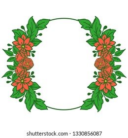 Vector illustration frame flower orange leaf green with greeting card hand drawn