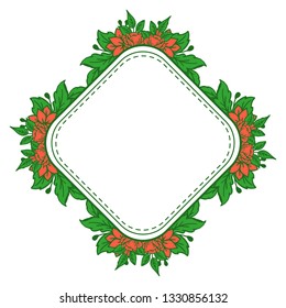 Vector illustration frame flower orange leaf green with greeting card hand drawn