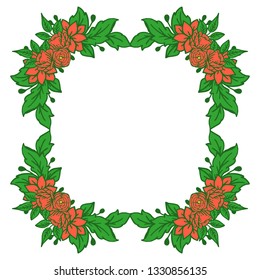 Vector illustration frame flower orange leaf green with greeting card hand drawn