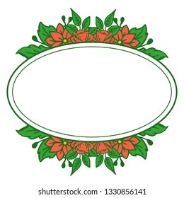 Vector illustration frame flower orange leaf green with greeting card hand drawn