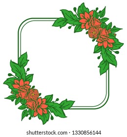 Vector illustration frame flower orange leaf green with greeting card hand drawn