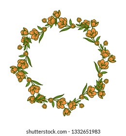 Vector illustration frame flower orange and leaf green hand drawn