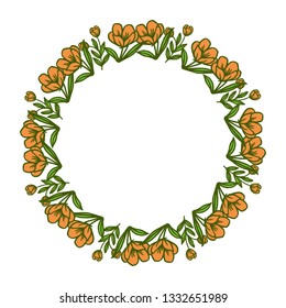 Vector illustration frame flower orange and leaf green hand drawn