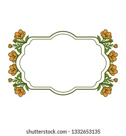 Vector illustration frame flower orange and leaf green hand drawn